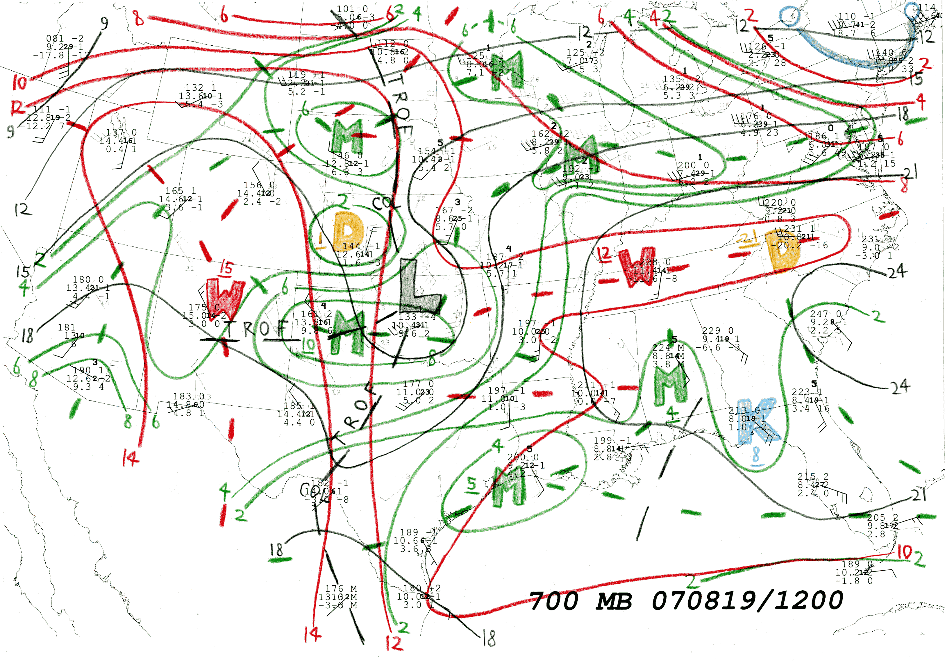 700 hPa Hand Analysis 12 UTC 19 Aug 2007