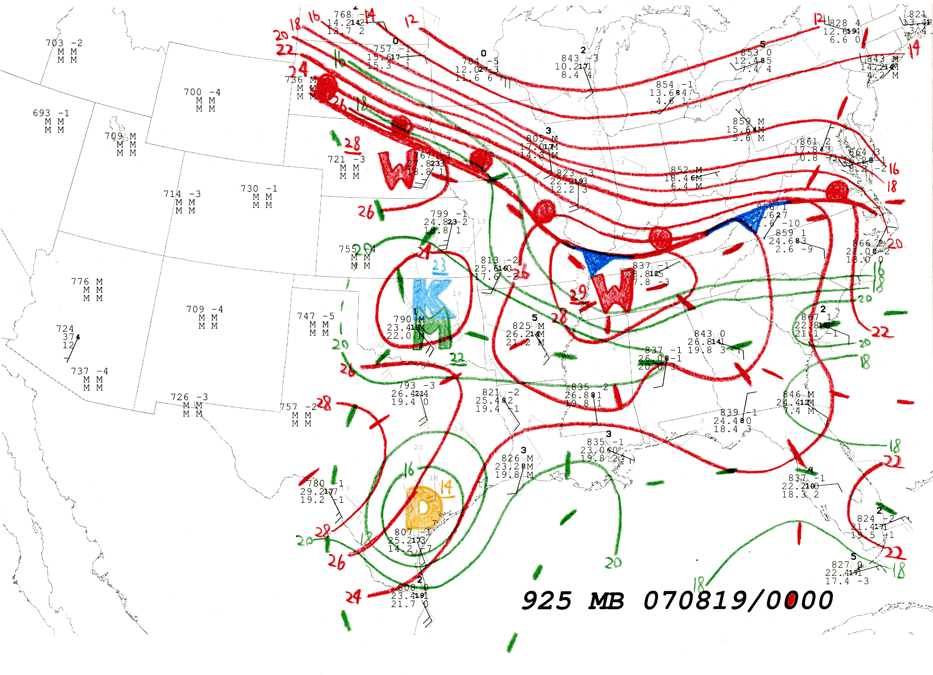 925 hPa Hand Analysis 00 UTC 19 Aug 2007