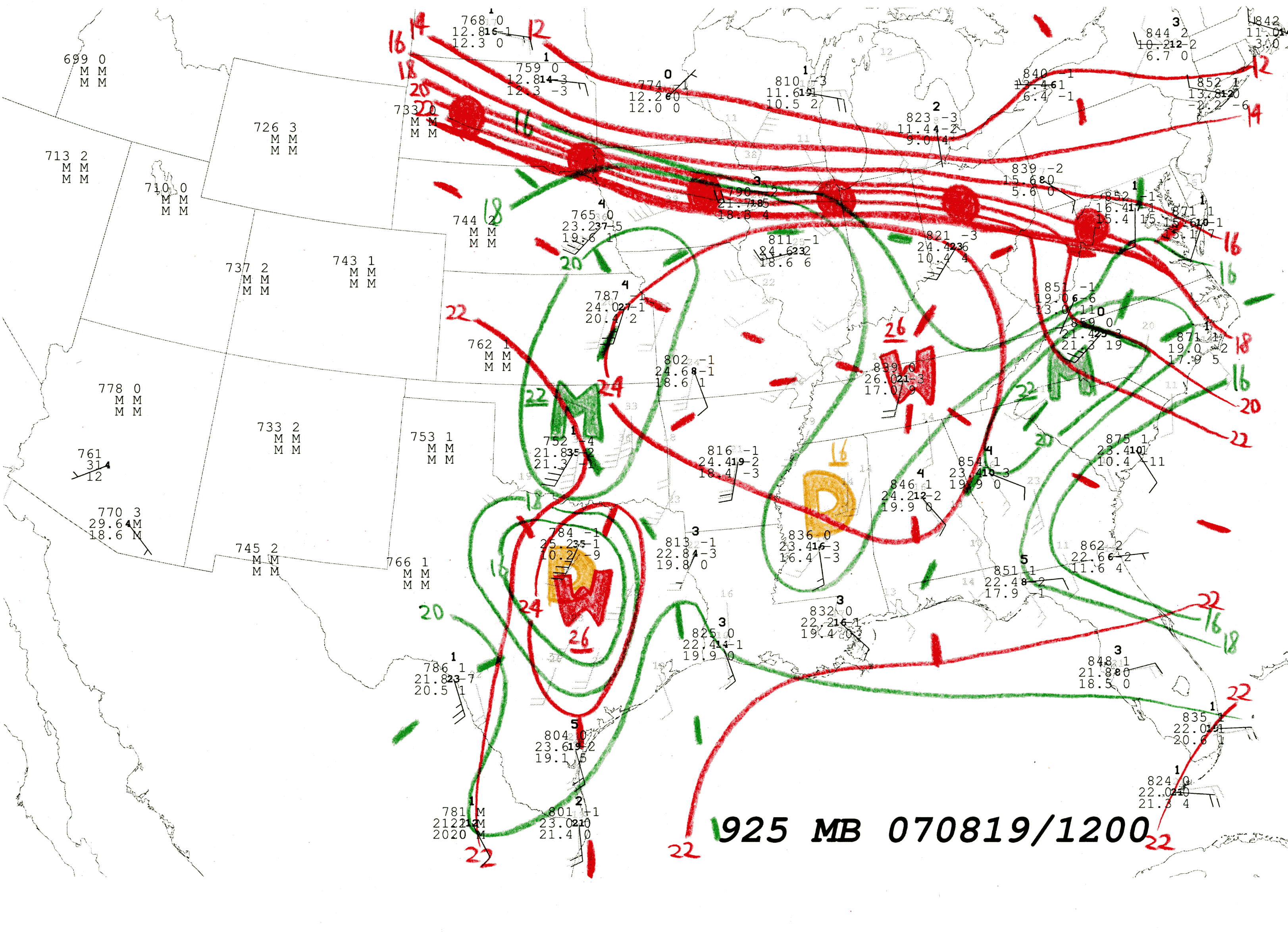 925 hPa Hand Analysis 12 UTC 19 Aug 2007